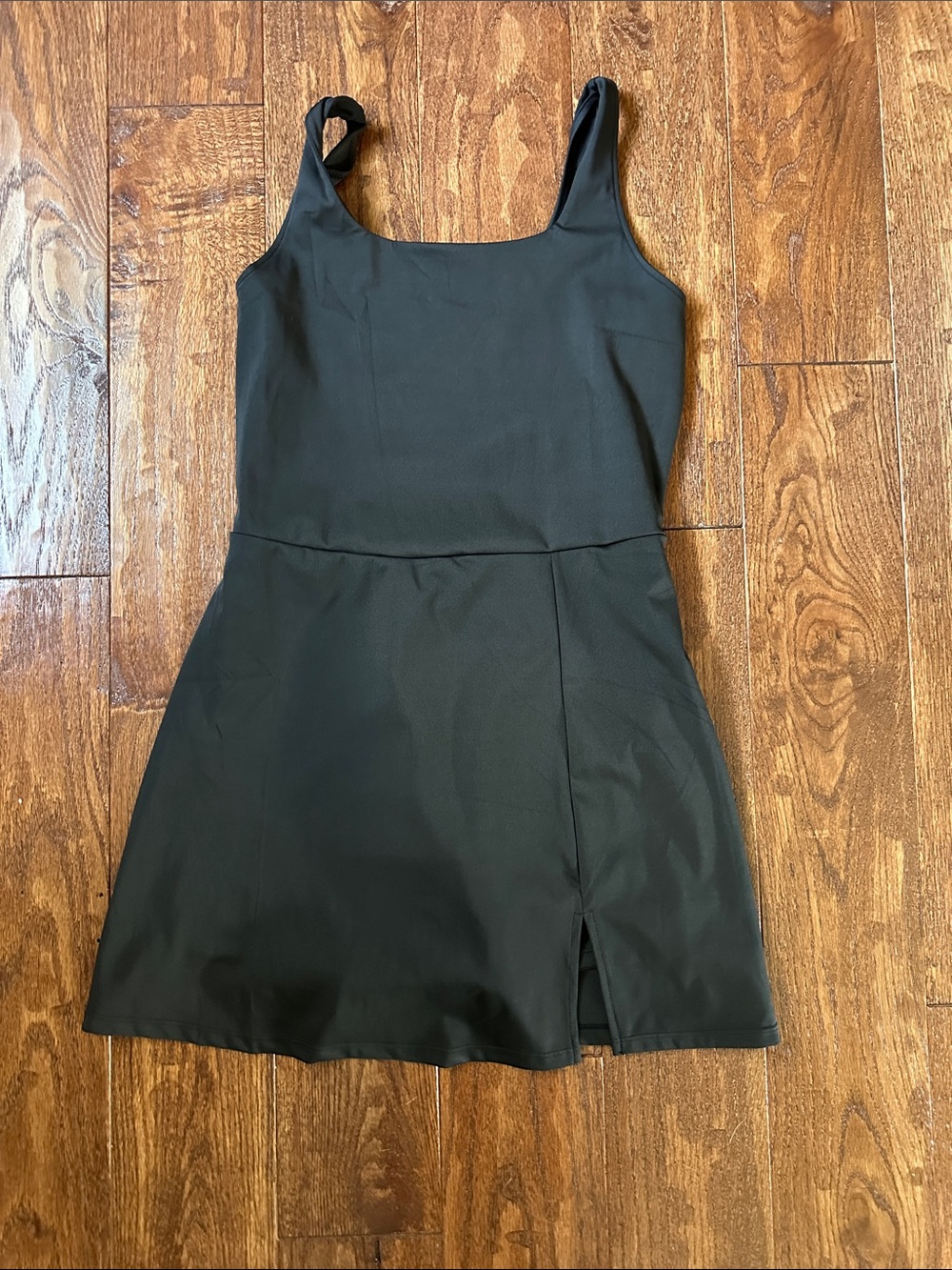 Sleek Black Square-Neck Mini Dress with Side Slit